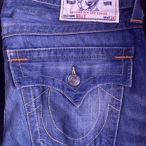 True Religion Blue Denim Jeans with Iconic Patch